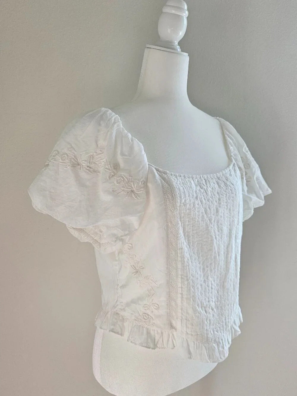 LoveShackFancy Breonna Top White Embroidered Puff Sleeve Blouse NWT Size 10